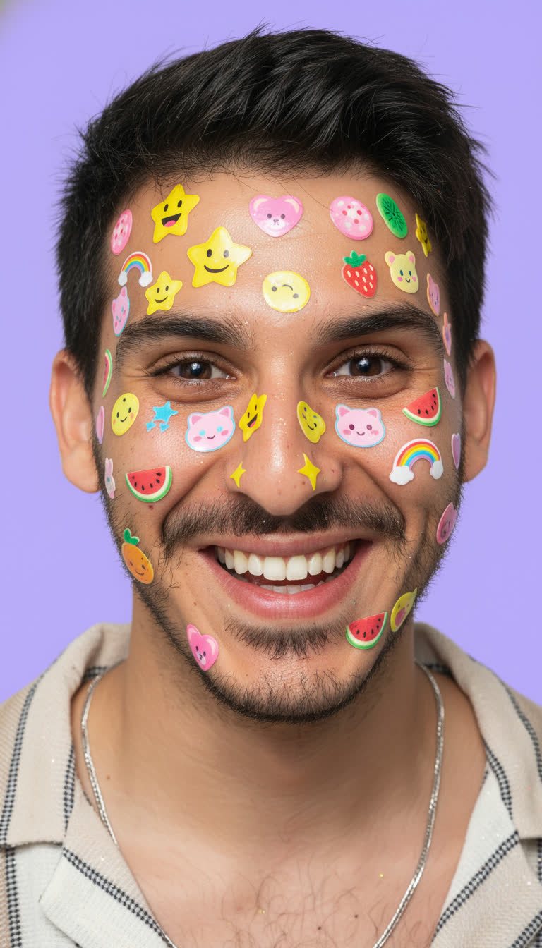 אביתר עם מדבקות צבעוניות על הפנים